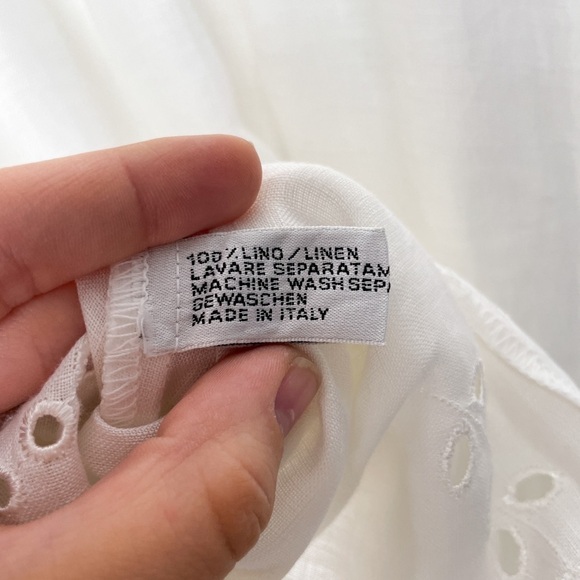 Ersilia Sz. S 100% linen handmade off the shoulder white lace and crochet dress - Picture 7 of 12